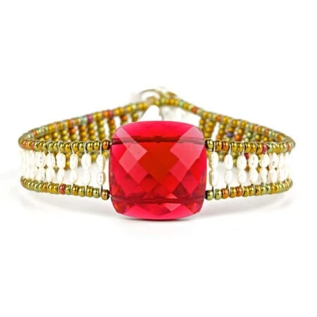 Armband "Armonia" Small, mit Granat und Perlen. Sterling Silber 925/000.