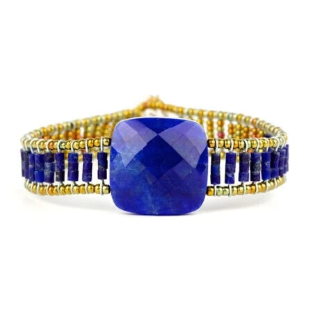 Armband "Armonia" Small Lapis, mit Quarz und Lapislazuli. Sterling Silber 925/000.