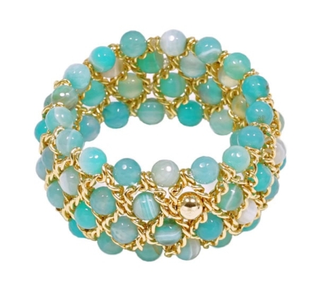Damen Armband mit Achat Perlen facettiert, Gelbgold