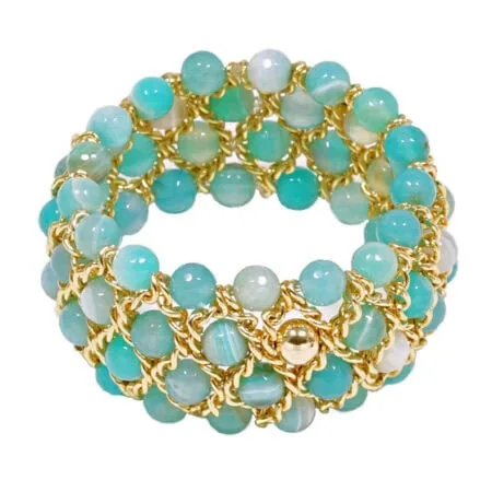 Damen Armband mit Achat Perlen facettiert, Gelbgold