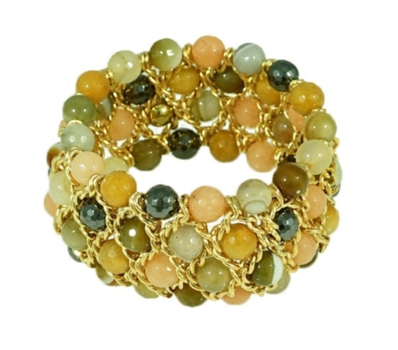 Damen Armband mit echten Steinen in warmen Farben und Gelbgold