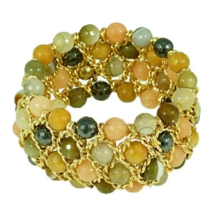 Damen Armband mit echten Steinen in warmen Farben und Gelbgold