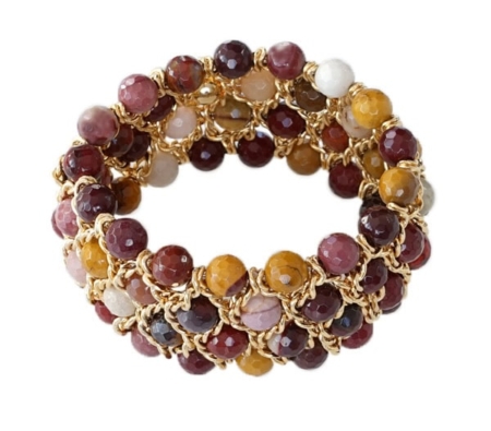 Damen Armband mit Natur Jaspis in schönen Herbstfarben mit Gelbgold