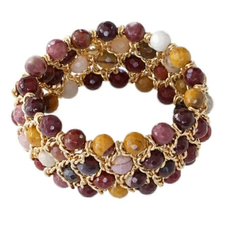 Damen Armband mit Natur Jaspis in schönen Herbstfarben mit Gelbgold