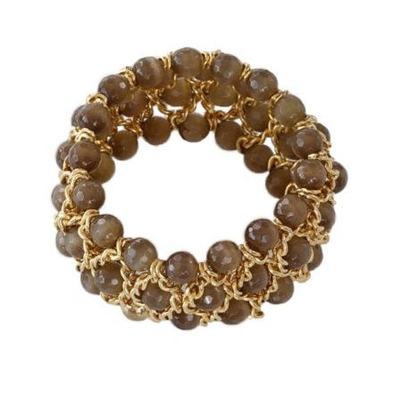 Damen Armband mit facettierten Quarzkugeln in Gelbgold