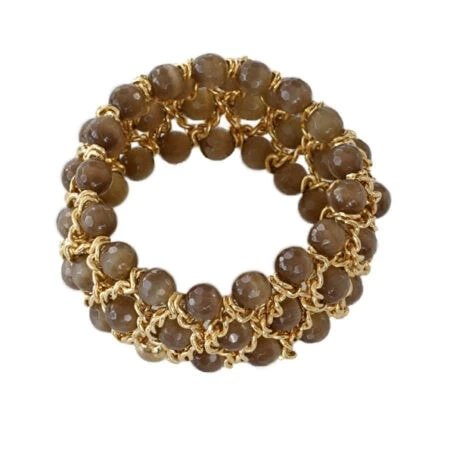 Damen Armband mit facettierten Quarzkugeln in Gelbgold