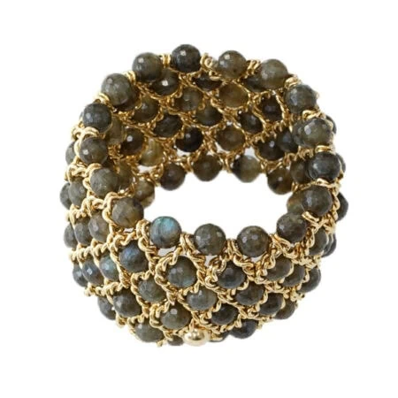 Damen Armband mit facettierten Labradorit Perlen, 6 reihig, Breite: 50mm