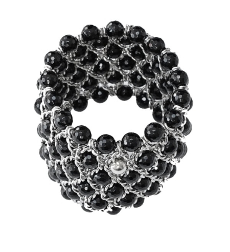 Armband mit facettierten Onyxperlen, Breite: 50mm, 6 reihig