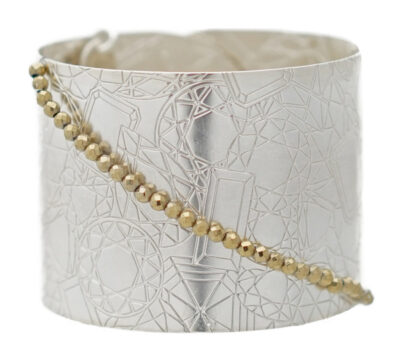 Damen Armspange in Silber mit Edelstein Motiv und Druckknopf Verschluss Click Button System