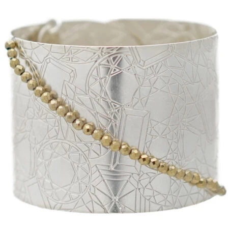 Damen Armspange in Silber mit Edelstein Motiv und Druckknopf Verschluss Click Button System