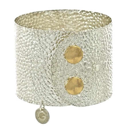 Damen Armreif "Atelier" Reptil Look in Sterling Silber 925/000 mit Druckknopf Verschluss. Breite: 45 mm