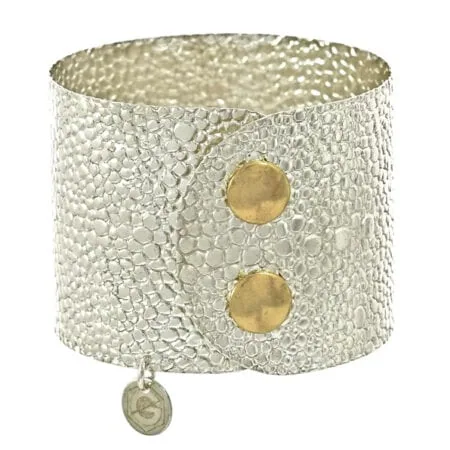 Damen Armreif "Atelier" Reptil Look in Sterling Silber 925/000 mit Druckknopf Verschluss. Breite: 45 mm