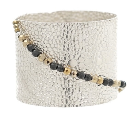 Damen Armspange 925 Sterling Silber, facettierte Perlen und Druckknopf Verschluss