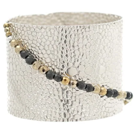 Damen Armspange 925 Sterling Silber, facettierte Perlen und Druckknopf Verschluss