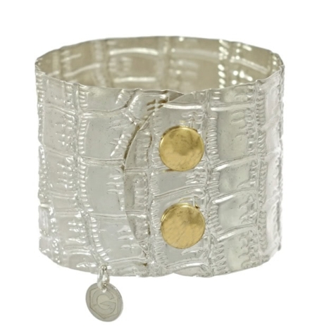 Damen Armband Atelier Kroko in Sterling Silber 925/000 mit Druckknopf Verschluss. Breite: 45 mm