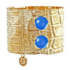 Damen Armband in Gelbgold mit Sicherung in Blau Achat. Krokoprägung