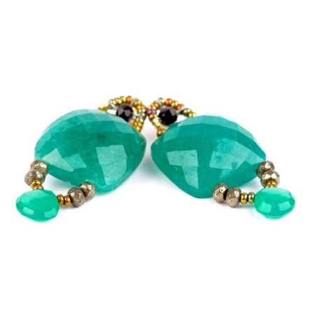 Ohrringe "Armonia" Green Dark mit Perlen, Pyrit, Quarz, Turmalin, Murano Beads und Sterling Silber 925/000