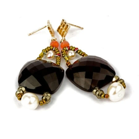 Ohrringe "Armonia" Grey mit Perlen, Pyrit, Quarz, Korallen, Murano Beads und Sterling Silber