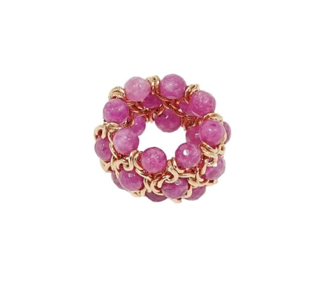 Damen Ring mit Rosa Jade Perlen, Breite: 20mm