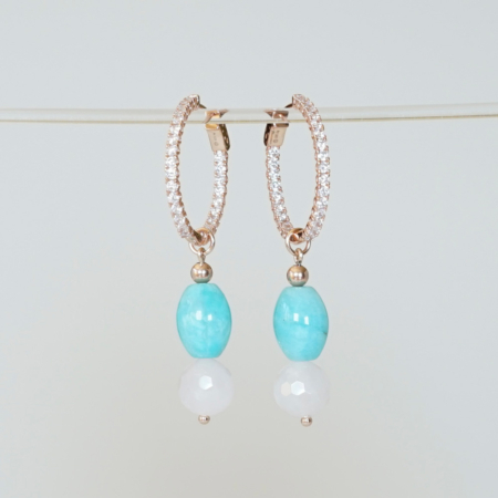 Creolen Ohrringe in RoseGold mit Amazonit und Rosa Quarz