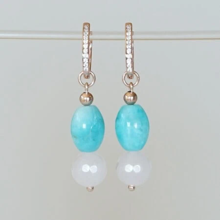 Ohrringe Rose Gold mit Amazonit und Rosa Quarz