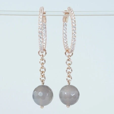 Creolen Ohrringe in RoseGold mit Edelstein Anhänger