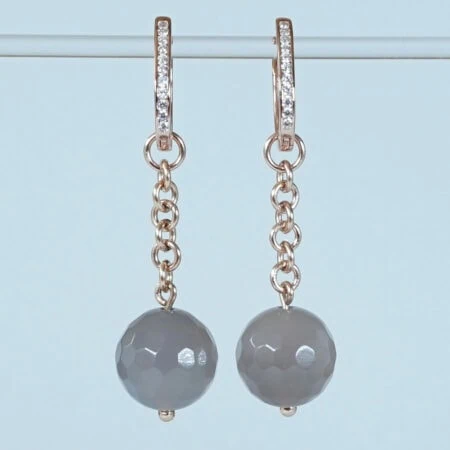 Ohrringe Creolen in RoseGold mit Einhänger aus Mondstein
